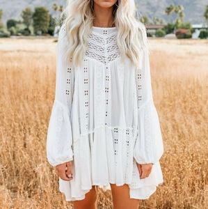 Free People Kiss Kiss Tunic White Long Sleeve Boho